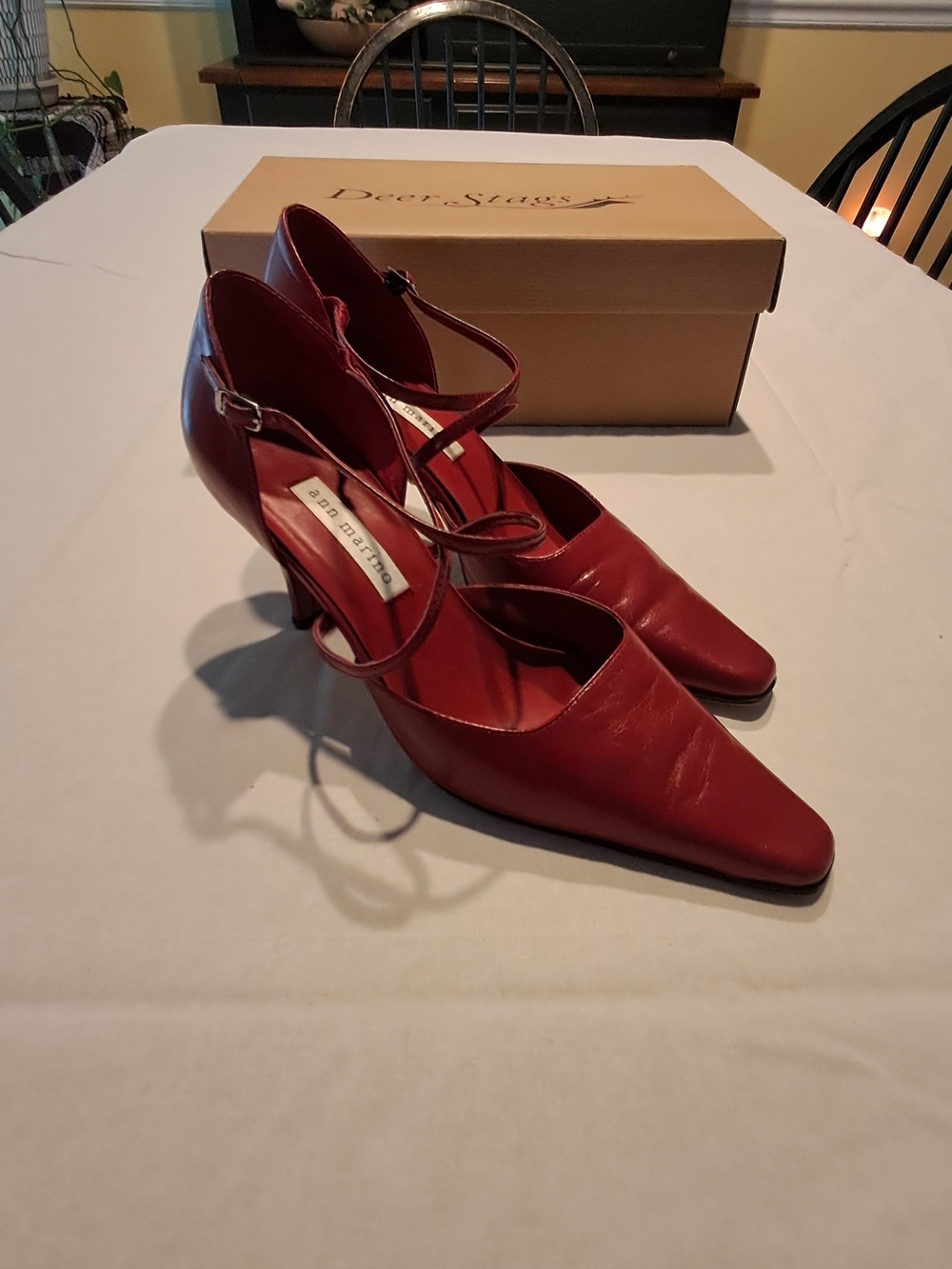 Ann Marino Red Ankle-Strap Pointed-Toe Heels Size 8M
